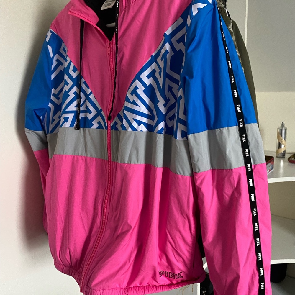 Pink and Blue PINK Windbreaker Jacket